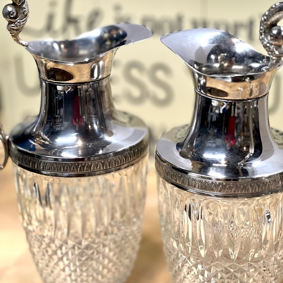 Vintage Set of 2 Victorian Silver & Pressed Glass High Quality Pitcher RARE Set - Picture 3 of 15